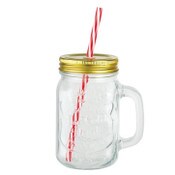 Wholesale - 17.5oz MASON GLASS JAR-HANDLE AND LID C/P 24, UPC: 068296510740